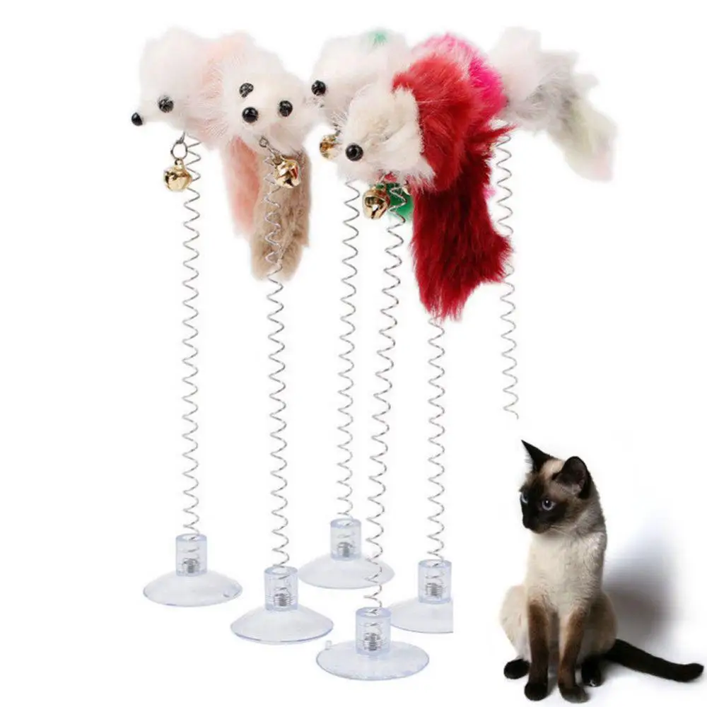 Cat Teaser Toy Feather Stick Spring Toy Suction With Bell Mouse Interactive Pet Tool Elastic Scratcher Mice Teaser Entertainment Multicolor