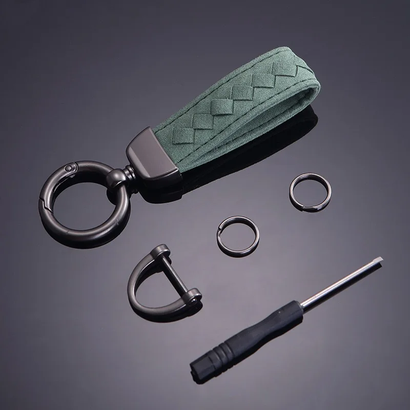 Luxury Genuine Leather Keychain Men Women Gunmetal Buckle Car Key Ring Holder 