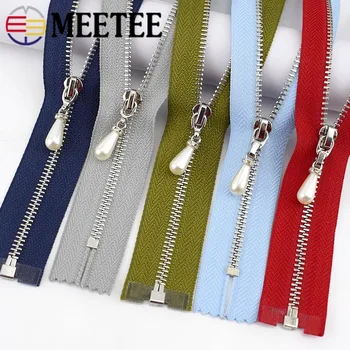 

Meetee 2pcs 20cm Close 40/50/60/70cm Open-End 3# Metal Zipper Pearl Slider Puller Zip for Sewing Clothing Decor DIY Crafts Tools