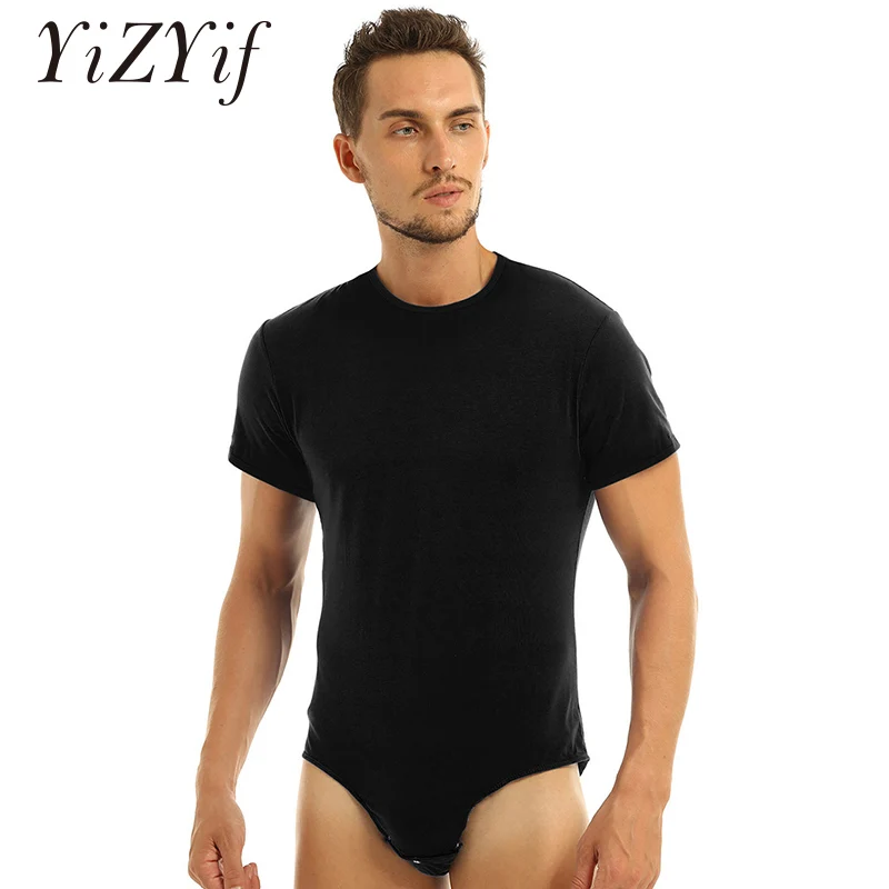 Men one-piece T-shirt bodysuit Lingerie Round Neck Short Sleeves Press Crotch Bodysuit Romper Pajamas men sexy clothes | Тематическая