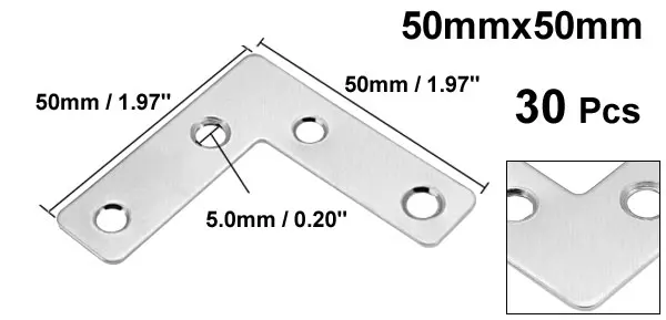 30pcs 50x50mm Silver Uxcell плоская пластина L угловые скобки ремонтный кронштейн - Цвет: 30pcs 50x50mm Silver