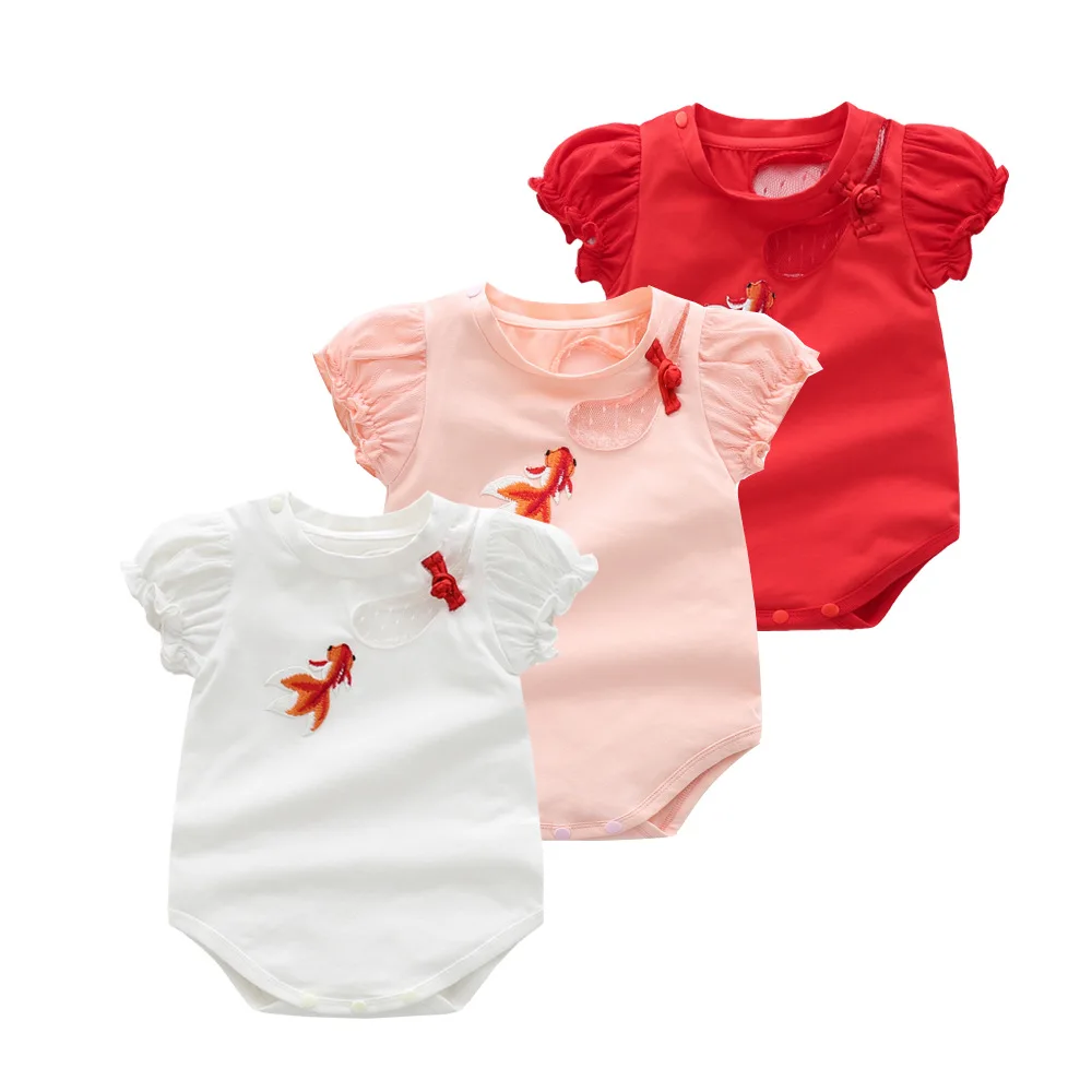

Summer Newborn Baby Girls Bodysuit Short Sleeve Cotton Funny Swimsuit Solid Color Cartoon Infant Clothing Baby Boys Jumpsuit