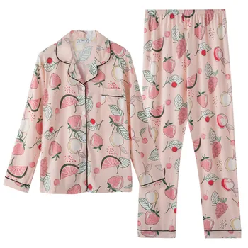 

Pajama Sets Women Leisure Daily Printed Turn-down Collar Womens Soft Elegant Long Sleeve Korean Style Kawaii Student Sweet Thin
