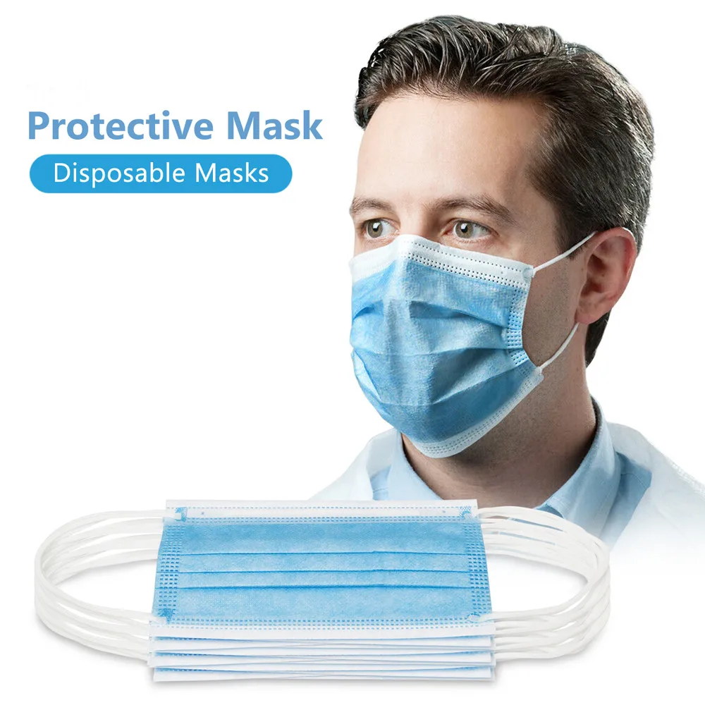 

50 PCS Disposable Antibacterial Mask Protective Mouth Face Mask Non Woven Anti Dust 3 Layer Safe Breathable Earloops Masks