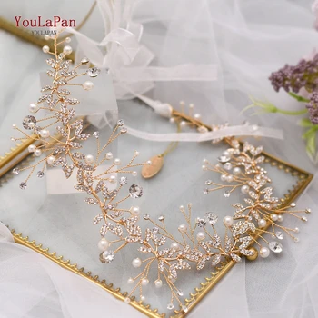

YouLaPan New Vintage Diamante 100% Handmade Bridal Headband Gold Pearls Wedding Headband for Bride Wedding Hairpieces HP233-G