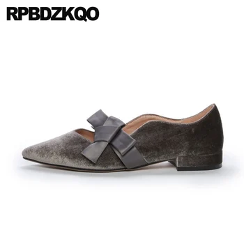 

pointed toe slip on bow spring autumn velvet gold flats shallow ladies chinese designer shoes women luxury 2019 gray fashion