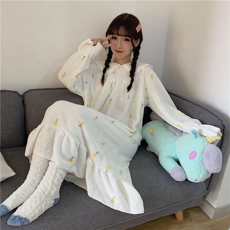 Ночные рубашки для женщин Kawaii ночная рубашка с длинным рукавом удобная женская одежда для сна плотная Домашняя одежда Повседневная зимняя шикарная