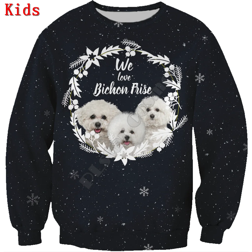 

Autumn Winte Bichon Frise 3d printed Hoodies Pullover Boy For Girl Long Sleeve Shirts Kids Christmas Sweatshirt