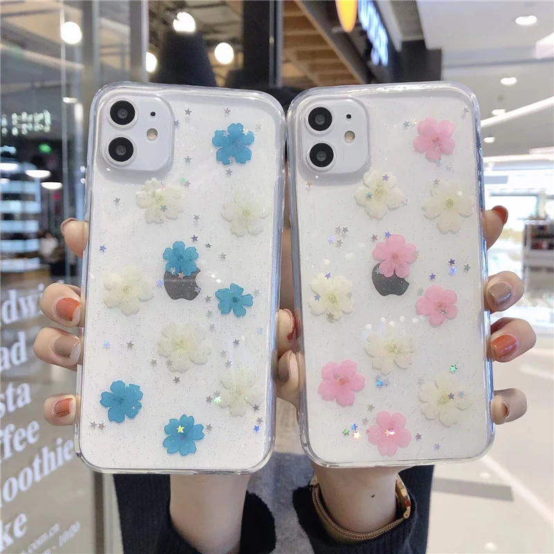 Чехол с цветами для iphone 11 Pro MAX блестящий прозрачный чехол телефона XR X XS мягкий из