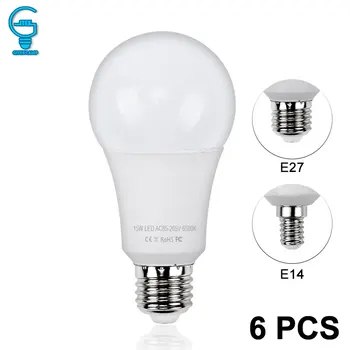 

6pcs LED Lamp E27 E14 220V 240V Real Power 3W 5W 7W 9W 12W 15W LED Bulb SMD 2835 Lampada LED Bombillas Spotlight