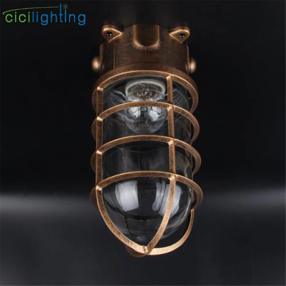 Vintage Waterproof E27 Ceiling Lamp with Clear Glass Jar Shade for Bathroom Kitchen Outdoor Caged Ceiling Mount Bulkhead Lights 3