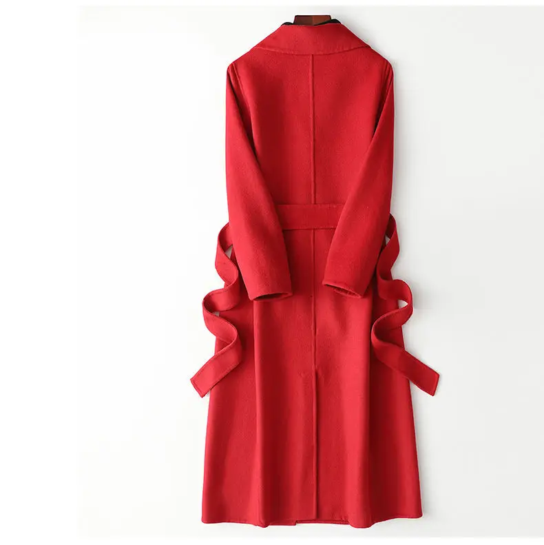 New Arrival 100% Wool Coat Brand Winter Woolen Coat Vintage Thick Cashmere Coat Solid Female Overcoat Sashes Long Wool Outwears ladies long puffer coat
