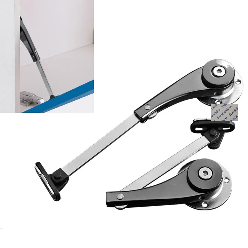 2Pcs(1Pair) Zinc Alloy Black Silver Bi-fold Flap Drop Down Lid Stay Force Adjustable Furniture Cabinet Cupboard Closet