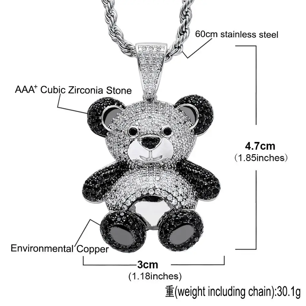 Hip Hop Crystal Teddy Bear Pendant 
