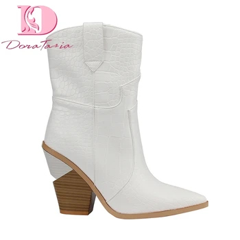 

Doratasia brand spring winter Ins hot big size 46 high heels women Shoes Retro short boots slip on woman shoes western boots