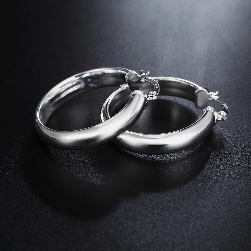 925 Sterling Silver 18K gold 4CM smooth Big circle hoop Earrings for Women Christmas gifts fine party Popular brands Jewelry