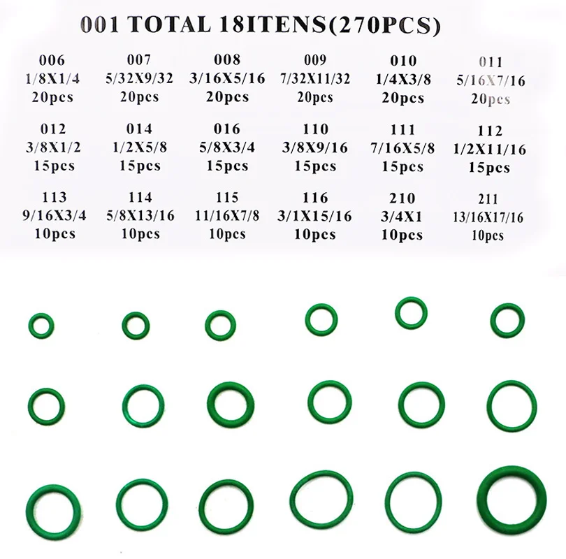 

Sealing Ring 270Pcs Green O-Ring For Air Conditioning Set Seals Repair Box Washer O Type Repair Box