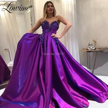 

Purple Shiny Fabric Prom Dresses A Line Robe De Soiree 2019 Sweetheart Turkish Islamic Evening Gown Dubai African Party Dress