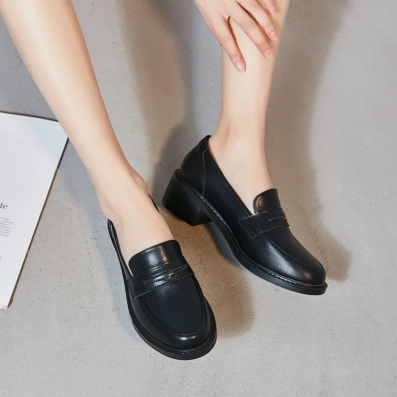 

British-Style Small Leather Shoes WOMEN'S Shoes 2019 Spring And Autumn Spring New Style Versatile Online Celebrity Chunky-Heel W