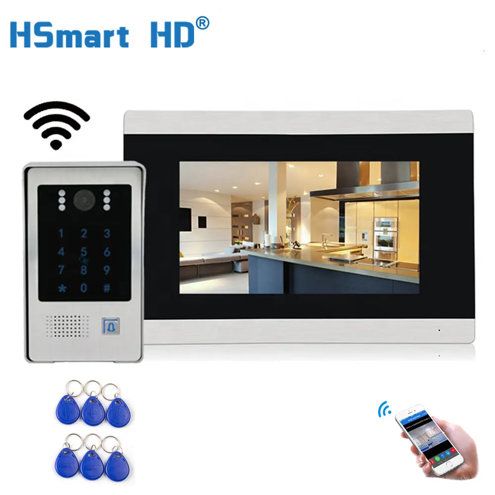 HD WiFi IP Video Door Phone Video Intercom 7'' Touch Screen Free App Remote Unlock Code Keypad RFIC Card Access Control System