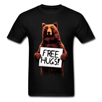 

Print Free Hugs Mugshot T Shirts Bear Funny Crewneck Tops Tees Pure Cotton Mens Normal Tops T Shirt High Quality Clothes