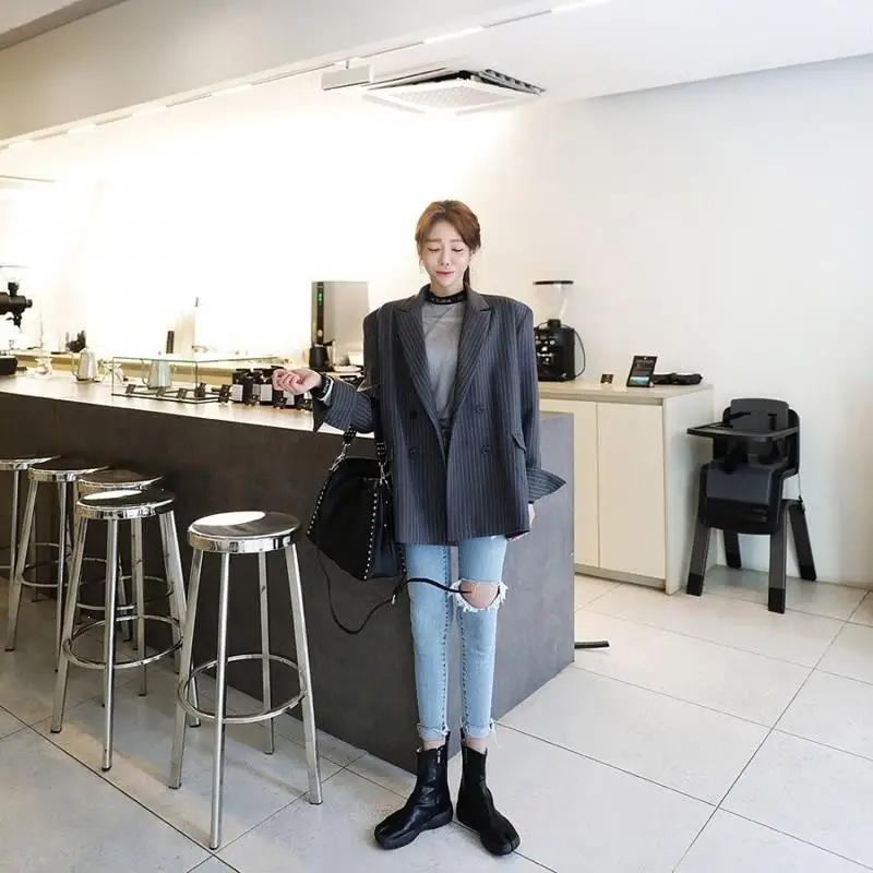 Синие обтягивающие джинсы с эффектом пуш-ап, женские рваные джинсовые штаны с высокой талией, женские уличные джинсы-Карандаш Стретч