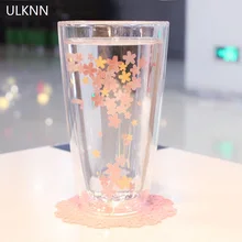 ULKNN креативная розовая Сакура стеклянная чашка 2 слоя термостойкая кружка с крышкой Ложка молочный чай чашка пара Свадьба любовник хорошие подарки