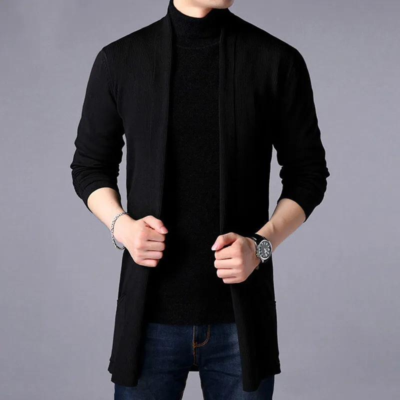 2019 Men Sweaters New Autumn Casual Solid Knitted Male Cardigan Designer Homme Sweater Men's Slim Long Cardigan Sweater Coat 2019 Men Sweaters New Autumn Casual Solid Knitted Male Cardigan Designer Homme Sweater Men's Slim Long Cardigan Sweater Coat