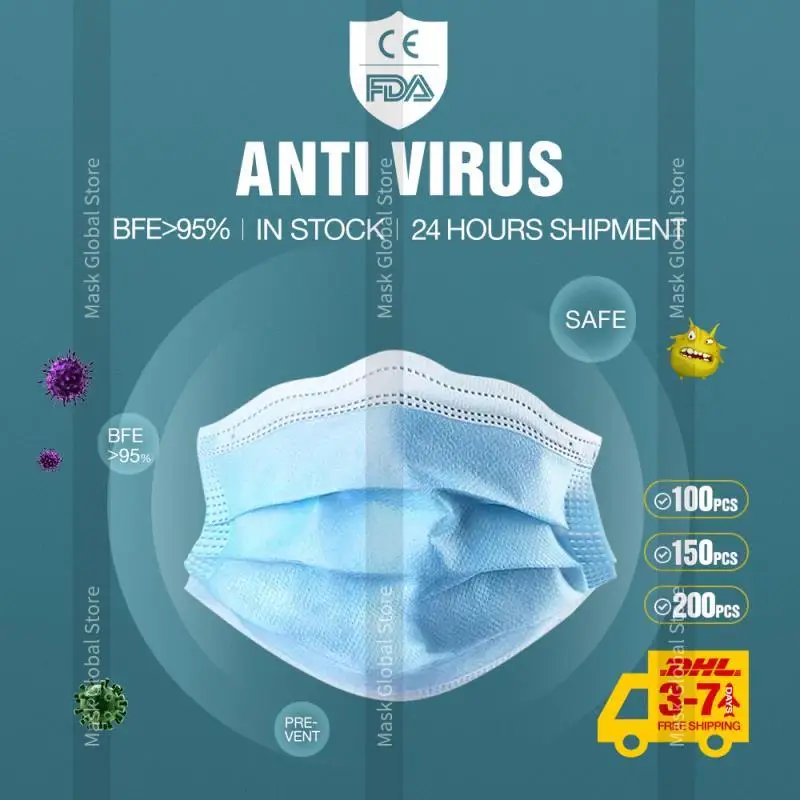 

Masks for Germ Protection Disposable Mask Face 50pcs Anti-Pollution Face Mask 3 Layer Protective Face Mask Mouth Mask Virus
