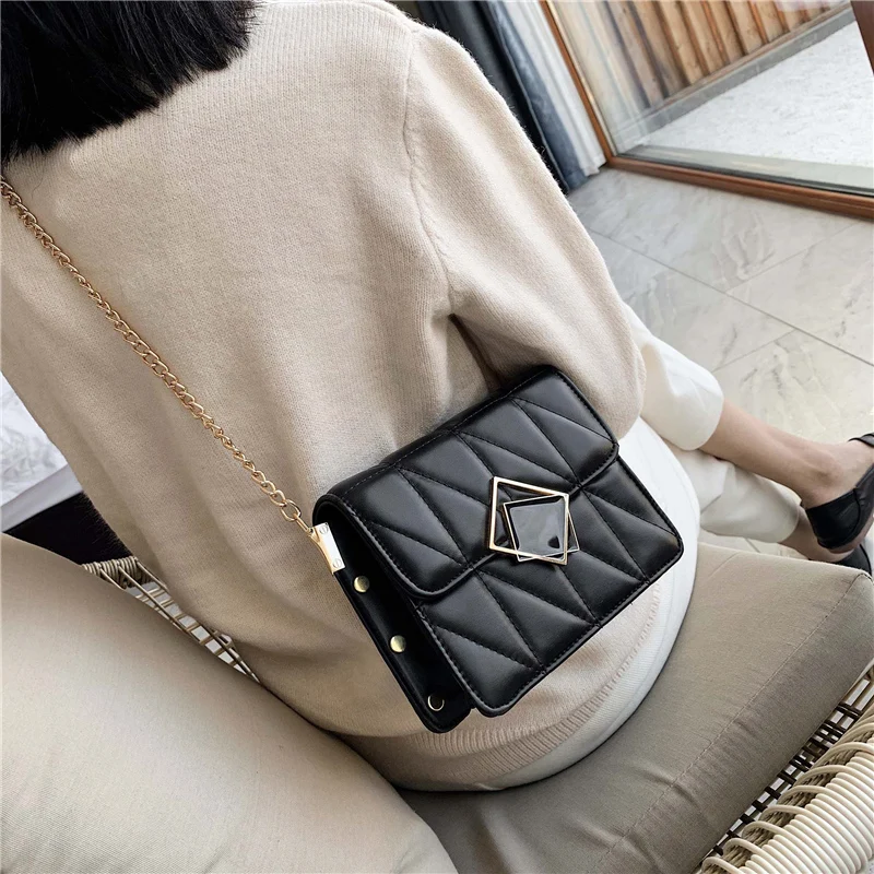 

Fashion handbags High quality PU leather Women bag Sweet girl chain small square package Lattice shoulder Female bag luis vution