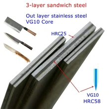 

1Piece sandwich steel 3-layer Chef Knife Blade steel blank HRC58 knife making steel 2-3mm thickness