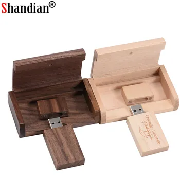 

SHANDIAN USB 2.0 free custom logo wooden usb+Box Personal LOGO pen drive 16GB 32GB 64GB usb Flash Drive pendrive Memory stick