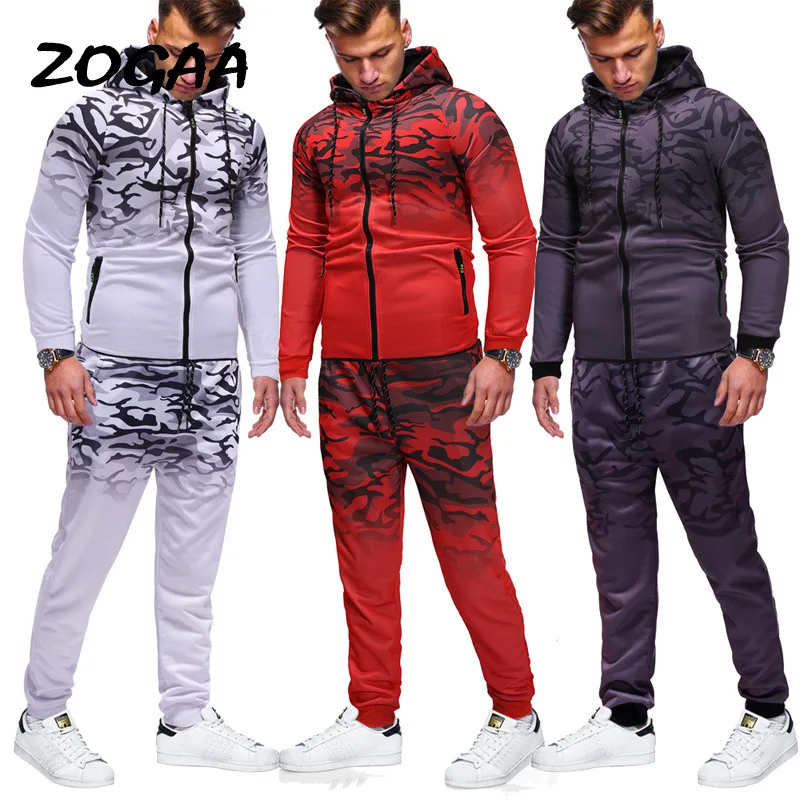 

ZOGAA 2020 European and American men's sports suit casual sports sweater 3D gradient printing zipper hip hop suit