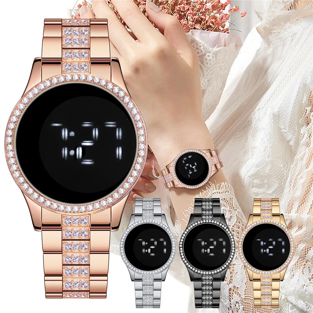 

Luxury Women Rhinestone LED Digital Watch 2021 New Ladies 3D Touch Fashion Casual Dress Wristwatch Relogio Feminino Reloj Mujer