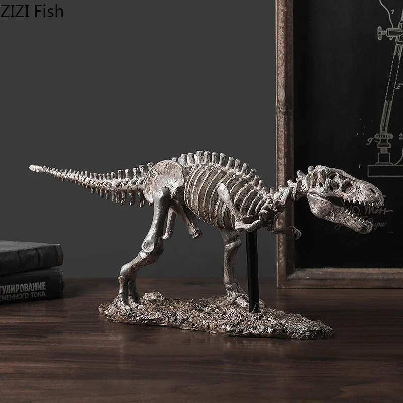Retro Dinosaur Ornament Tyrannosaurus Rex Skeleton Statue Desk Decoration Resin Paleontology Statuette Nordic Vintage Home Decor | Дом и сад