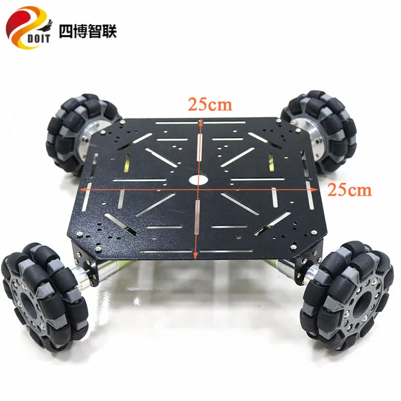 SZDOIT Металл 100 мм всенаправленный колеса танк шасси автомобиля комплект 9 кг нагрузки Смарт 4WD робот Платформа 4 шт. 12 В двигатель DIY для Arduino