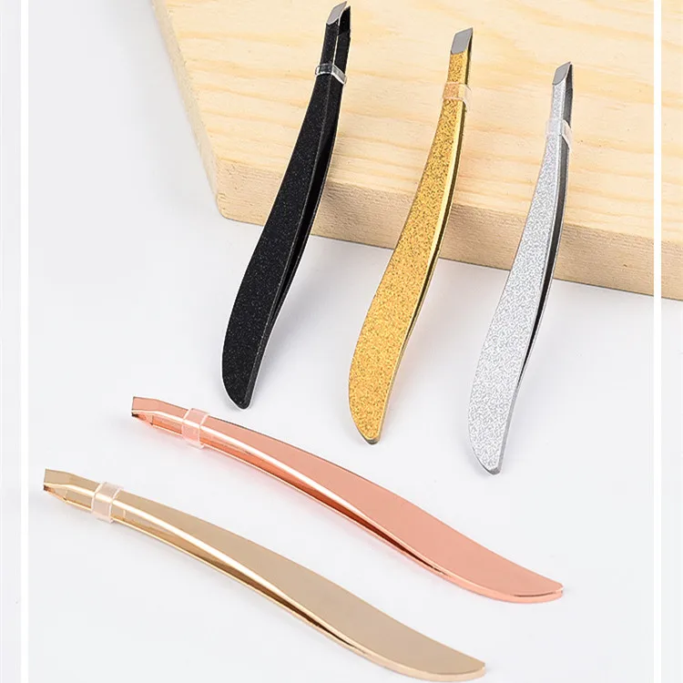 Pinzas para las cejas de acero inoxidable, pinzas para el pelo profesional de cara y nariz, color dorado rico, 1 unidad