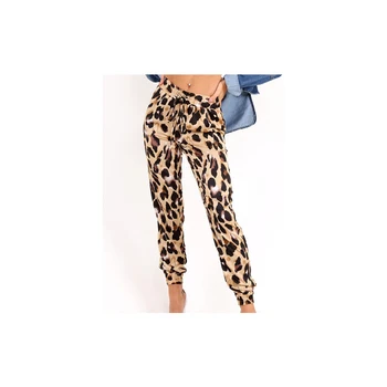 

Hot Women Elastic Waisted Leopard Trousers Summer Casual Beach Pencil Pants