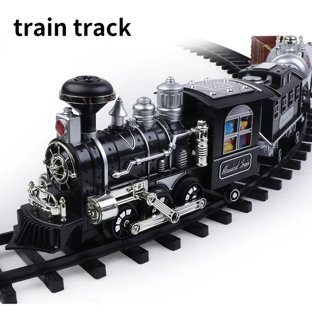 Classical Electric Train Track Steam Freight Train Railways Water Steam Simulation Model Children's Toy Boy 1
