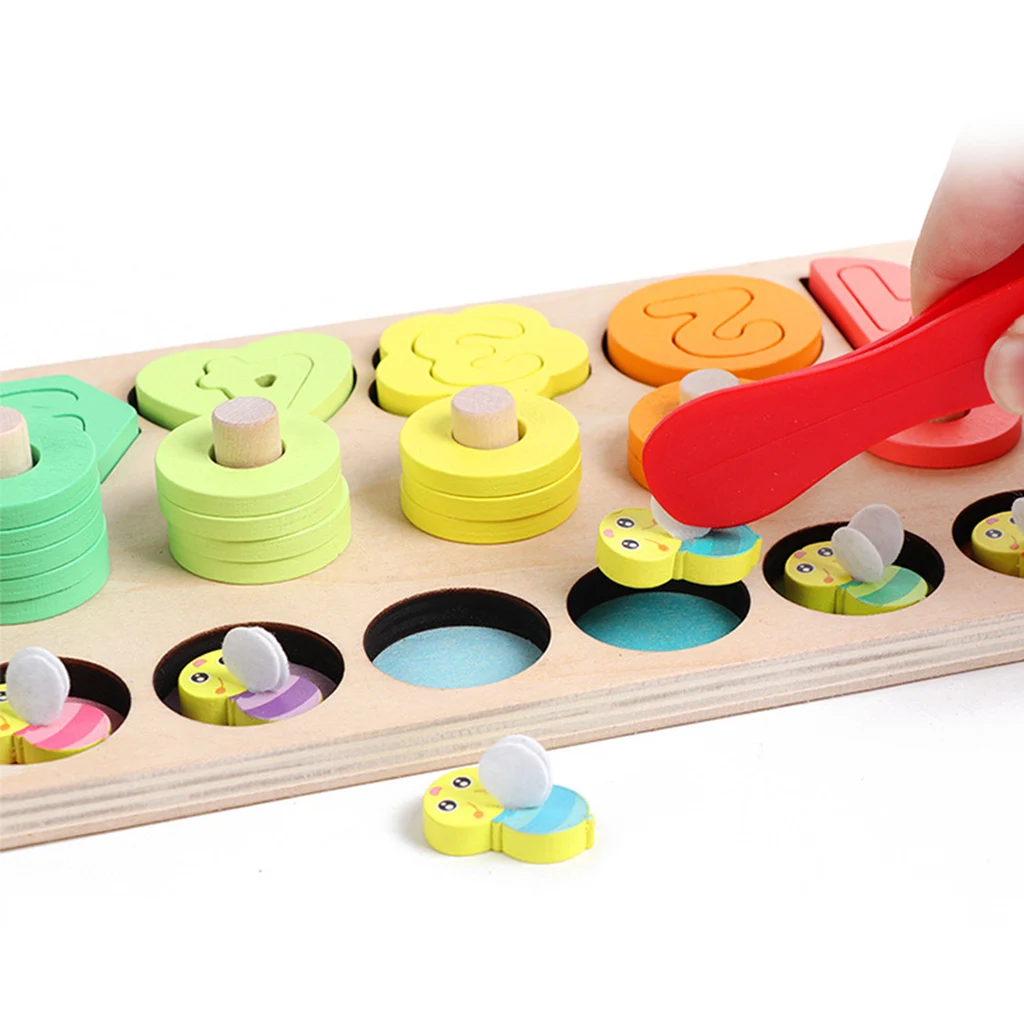 Montessori Wood Blocks Puzzle Board Game Set for Toddlers Kids Early Development, Colors & Numbers Recognition Toy, 5-IN-1