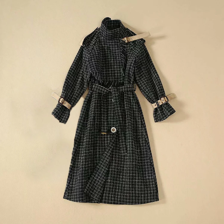 Высокое качество Новинка осень зима дизайнерское пальто женское клетчатое твидовое длинное пальто