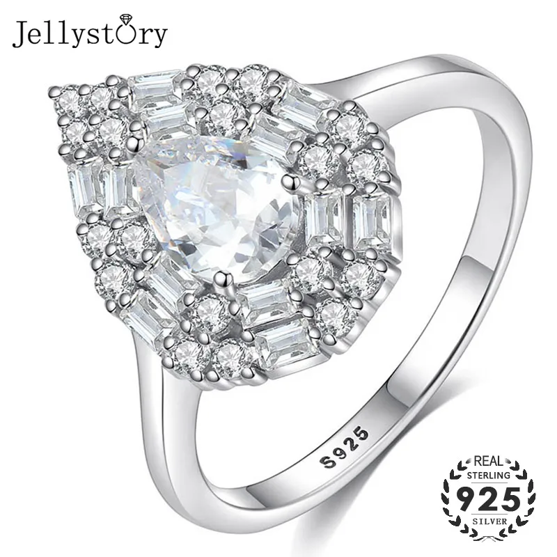 Jellystory 925 пробы серебряные кольца для женщин в форме капли воды AAA циркон кольцо с камнями свадебные подарки ювелирные изделия