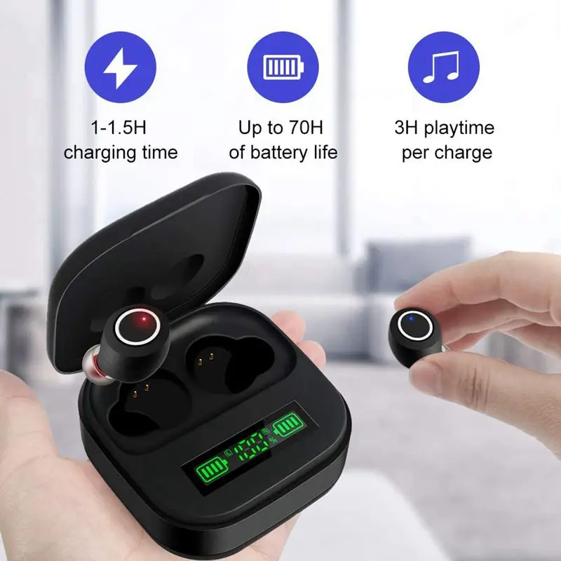 Bluetooth Wireless Earphones 5 0 In Ear Sport Headphones with Press Control LED Power Display Charging Case TWS Stereo