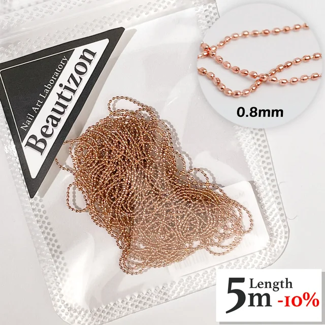Nail Chain 0.8mm/1.0mm Rose Gold Silver Pixie Stone Decorations Accessory Metal Steel Ball Chain Nail Art Jewelry Rose gold (0.8mm)