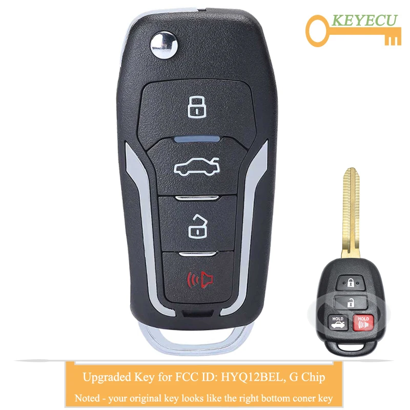 KEYECU Модернизированный Флип дистанционный Автомобильный ключ для Toyota Camry Rav4 2012 2013-, Fob 3+ 1 4 кнопки-314 МГц-G чип-FCC ID: HYQ12BEL