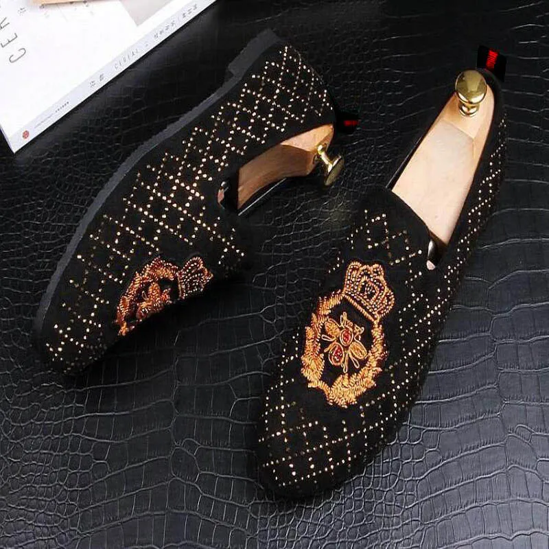 Новинка 2020 мужские туфли на плоской подошве с блестками и вышивкой в виде короны