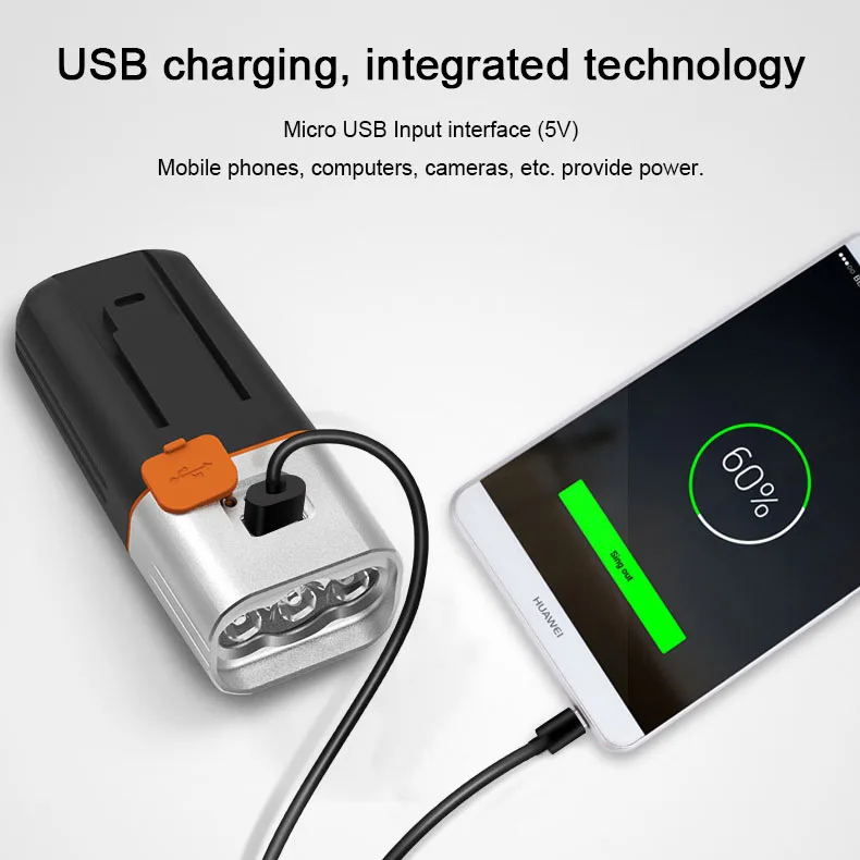 Bike Lights Set 3*L2/T6 LED Bicycle Light USB Charging Mobile Power Built-In 18650 Battery 3 Modes Front Headlight Lamp
