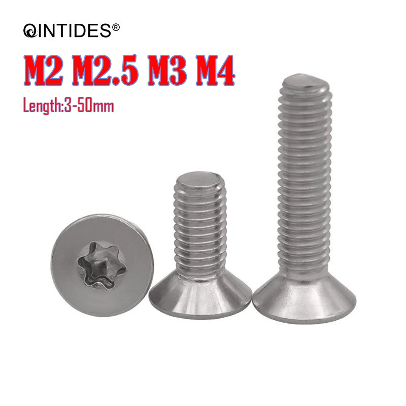 QINTIDES M2-M4 шестилучевая розетка винты с потайной головкой шестилучевые плоские 304