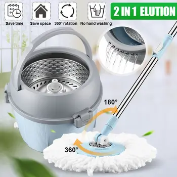 

360 Rotating Head Cleaning Mop with Bucket Floor Squeeze Flat Mops Replacement Mop Cloth Home Kitchen Floor Cleaning Tools