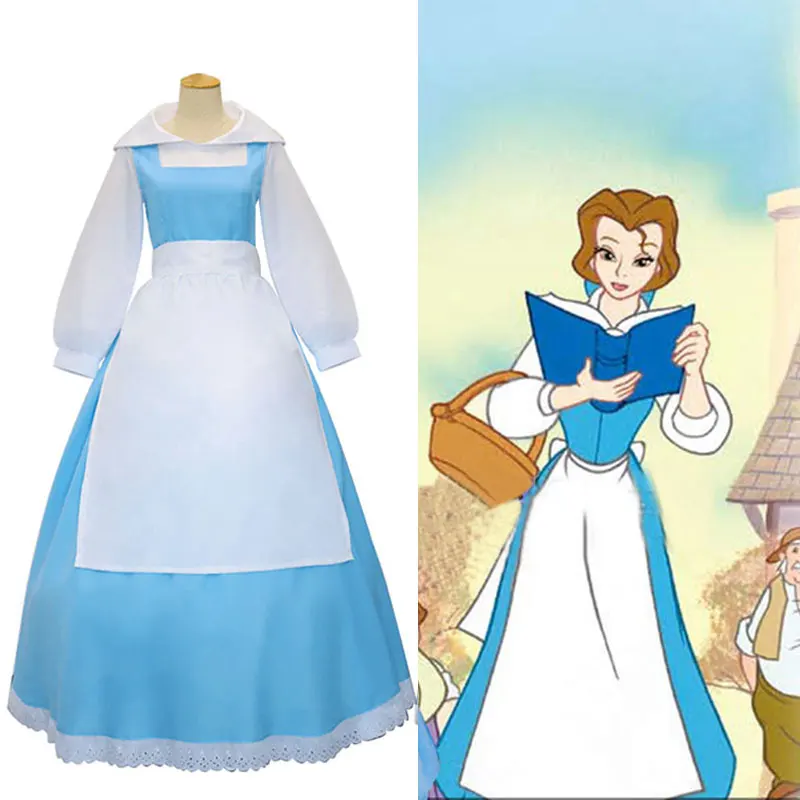 DM платье горничной красавицы и чудовища костюм для косплея женский синий полный